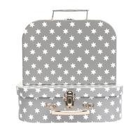 Hoolaroo Gift Box Suitcases with Metal Handles, Grey with White Stars Pattern, Set of 2, Small 20cm x 15cm x 8.5cm, Large 25cm x 18cm x 9cm