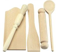 Hoolaroo Kids Wooden Baking Set, Eco-Friendly Children’s Kitchen Utensils Includes Spoon, Spatula, Pastry Brush, Rolling Pin & Chopping Board,