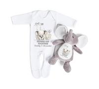 Hoolaroo My 1st Fathers Day Sleepsuit Elephant Teddy Gift Set Personalised Pyjamas Baby Daddy Newborn Gift Together First 2025 0-3 Months (2 items) White