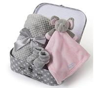Hoolaroo Newborn Baby Gift Set New Baby Hamper Present For Baby Girl Unique Suitcase Memory Box Cute Soft Congratulations Milestone Pink Elephant Comforter Blanket