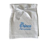 Hoolaroo Personalised Baby Blanket New Baby Boy Gift Prince With Name Blue White Waffle Wrap 100% Cotton Newborn Present