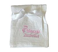 Hoolaroo Personalised Baby Blanket New Baby Girl Gift Princess With Name Pink White Waffle Wrap 100% Cotton Newborn Present