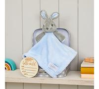 Hoolaroo Personalised Baby Boy Comforter in Blue - New Born Gift With Wooden Milestone Card - Suitcase Box Included