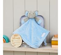 Hoolaroo Personalised Baby Boy Gifts New Born Baby Gifts Boy Bay Comforter Personalized Blue Shower Elephant In Box With Wooden Milestone Card Baby Comforter Personalised Gifts for Newborn Baby Boy