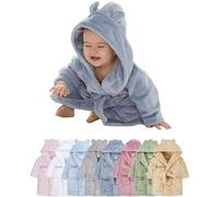 Hoolaroo Personalised Baby Dressing Gown Baby Bath Robe With Teddy Ears Personalised Baby Gifts Newborn Kids Toddler Custom BathRobe Towel Girl Boy Clothing Dusky Blue, 6-12 Months