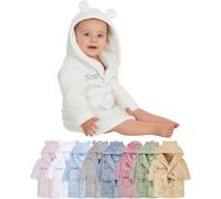 Hoolaroo Personalised Baby Dressing Gown Baby Dressing Gown Robe With Teddy Ears Bath Robe Towel Personalised Gifts Girl Boy Clothing White 18-24 Months