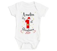 Hoolaroo Personalised Baby First Christmas Baby Grow Santa Bodysuit 1st Xmas Outfit 2024 Cotton BabyGrow Vest Girl Boy Unisex Gift 0-3 Months
