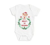 Hoolaroo Personalised Baby First Christmas Baby Grow Santa's Reindeer Bodysuit 1st Xmas Outfit 2026 Cotton BabyGrow Vest Girl Boy Unisex Gift Name 9-12 Months