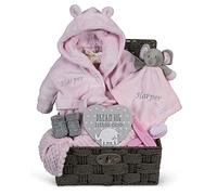 Hoolaroo Personalised Baby Gift Basket for Girls Pink Large Gift Hamper Newborn Embroidered Elephant Comforter Blanket Shower Special Unique New Present Soft Cute
