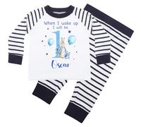 Hoolaroo Personalised Baby Pyjama Set - When I Wake Up I'll Be 1 2 3 4" Blue Bunny PJs for 6M-4Y 6-12 Months