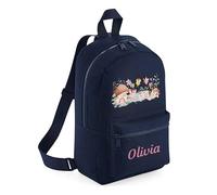 Hoolaroo Personalised Backpack for Girls Fairy Garden Design | Nursery Rucksack for Toddlers | Customised School Bag for Kids with Name | Ideal for Nursery Pre-School and Travel Navy
