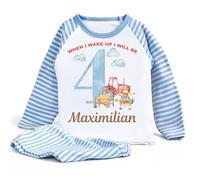 Hoolaroo Personalised Birthday Pyjamas - Blue Farm Tractor - When I Wake Up I Will Be 1 2 3 4 5 Size 6-12 Months