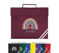 Hoolaroo Personalised Book Bag School Kids Girls Junior Toddlers Music Any Name Rainbow Design Back To School Kit (Burgundy)