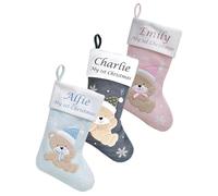 Hoolaroo Personalised Christmas Stocking Boot Sock Xmas Deluxe Baby Christmas Traditional 40cm BLUE Boy Baby First Christmas Babies 1st year