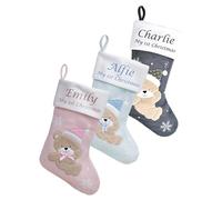 Hoolaroo Personalised Christmas Stocking Boot Sock Xmas Deluxe Baby Christmas Traditional 40cm PINK Girl Baby First Christmas Babies 1st year
