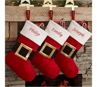 Hoolaroo Personalised Christmas Stocking Embroidered With Name Boot Sock Xmas Deluxe Red Santa Belt Christmas Traditional 40cm