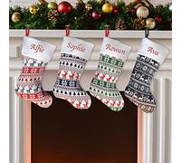 Hoolaroo Personalised Christmas Stockings - Custom Knit Fair Isle Embroidered Christmas Stocking with Name Satin Lining - Choose from 4 Designs (40cm) Xmas Decoration Family Adults (Silver)