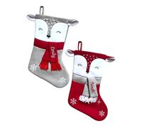 Hoolaroo Personalised Christmas Stockings - Red Grey Deer Custom Kids Christmas Stocking w/Name Satin Lining (40cm) Xmas Personalised Stocking Baby Decorations Red