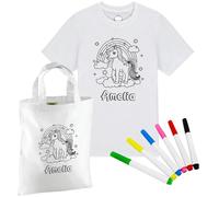 Hoolaroo Personalised Colouring in T Shirt, + Colour Your Own Bag, Washable Pens, Design Your Own Tshirt, Unicorn Gift Set for Girls Age 9-11 Years