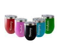 Hoolaroo Personalised Cup Custom Engraved for Whisky, Coffee, Vodka or Wine Stainless Steel Wine Glasses Metal Tumbler Glass with Lid Gift Men Women Insulated Dad Mum Birthday Green