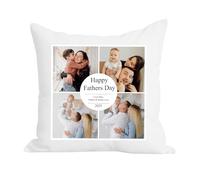 Hoolaroo Personalised Cushion with 4 Photo Upload and Custom Text - Customisable Pillow Gift for Fathers Day Dad Mum Daddy - Unique Photo Cushion Present for Him or Her