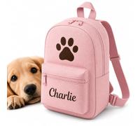 Hoolaroo Personalised Dog Bag Dog Walking Rucksack Doggy Daycare Backpack 35x23cm - Custom Name Pet Travel Organiser for Walks, Daycare, Hikes - Lightweight, Durable & Water-Resistant, Baby Pink