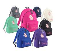 Hoolaroo Personalised Floral Letter Initial Backpack for Girls Large 18L Kids Rucksack School Bag for Age 8 9 10 Teenager Pink Customisable Children's Pack Name 42x31x21cm (Hot Pink)