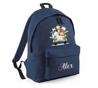Hoolaroo Personalised Jungle Jeep Backpack for Boys and Girls Large 18L Kids Rucksack Navy Blue Back To School Bag for Nursery and Toddlers Customisable Children's Baby Pack 42x31x21cm
