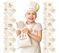Hoolaroo Personalised Kids Aprons For Girls Cooking Childrens Baking Gift Set Custom Apron Hat Kids Cooking Utensils Wooden Tools Pink Cupcake Age 2-10 Set Role Play Toy