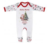 Hoolaroo Personalised My First Christmas 2025 Sleepsuit 1st Xmas Rompersuit Custom Babygrow Santa 0-3 Months White