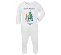 Hoolaroo Personalised My First Christmas 2026 Sleepsuit 1st Xmas Rompersuit Babygrow Baby Blue Bunny 3-6 Months