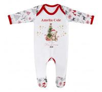 Hoolaroo Personalised My First Christmas 2026 Sleepsuit 1st Xmas Rompersuit Customised Babygrow pyjamas Outfit Teddy Bear 0-3 Months White