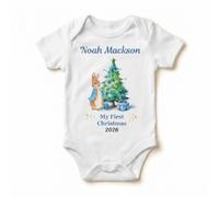 Hoolaroo Personalised My First Christmas Bodysuit Vest 1st Babygrow Boy Blue Xmas Bunny 6-9 Months