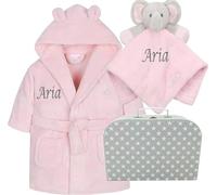 Hoolaroo Personalised Newborn Baby Girl Gift Set New Baby Present Pink Dressing Gown Robe Comforter Hamper 12-18 Months