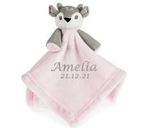 Hoolaroo Personalised Newborn Comforter Baby Embroidered Comforter with Baby Elephant Toy Personalised Baby Gifts for Girls and Boys Newborn Baby Presents Blanket and Baby Toys 0-6 Months (Pink Deer)
