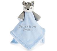 Hoolaroo Personalised Newborn Comforter Baby Embroidered Comforter with Baby Elephant Toy Personalised Baby Gifts for Girls and Boys Newborn Baby Presents Blanket and Baby Toys 0-6 Months (Blue Deer)