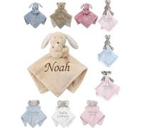 Hoolaroo Personalised Newborn Comforter Baby Teddy - Embroidered Comforter Bunny Toy Personalised Baby Gifts Unisexand Presents Blanket 0-6 Months Toffee