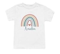 Hoolaroo Personalised Rainbow Kids T-Shirt, Girls Custom Rainbow Name Top, White with Multicolour Design, 12-18 Months
