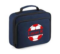 Hoolaroo Personalised School Lunch Bag Football with Name with Name Back to School Boys - Insulated, 24x20x8cm Navy