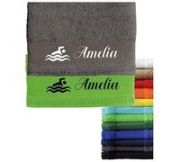 Hoolaroo Personalised Swimming Towel For Kids Boys Girls 10 Colours, Printed Swimmer Design Holiday Swim Club School Beach Towel Summer Bath Sheet Gift 140 x 70cm (Turquoise)