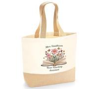 Hoolaroo Personalised Teacher Shopping Tote Bag - Custom Gift for Teacher, End of Term Thank You Present, Flower Design, Unique Tutor, Pupil Gift, Year Leaving, Teaching Assistant Appreciation