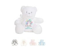 Hoolaroo Personalised Teddy Bear for Girl New Boy Baby Gift Newborn Baby Present 1st Birthday Gift 2nd 3rd 4th 5th Teddies Christening Baptism First Keepsake Rainbow (White Teddy