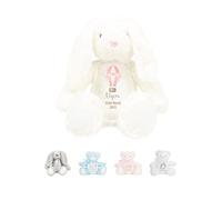 Hoolaroo Personalised Teddy Bear for Girl New Boy Baby Gift Newborn Baby Present 1st Birthday Gift 2nd 3rd 4th 5th Teddies Christening Baptism First Keepsake Rainbow (Cream Bunny