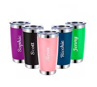 Hoolaroo Personalised Travel Mug Engraved Reusable Coffee Cups Personalised Mugs Vacuum Insulated Thermal Coffee Flask Hot Drinks Cup with Lid Teacher Gifts (Green)