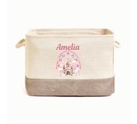Hoolaroo Personalised Unicorn Castle Toy Box Storage Caddy Basket Canvas With Handles - Print Organiser Bin for Bedroom Nursery Playroom Size Small 30cm