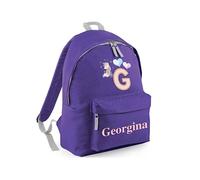 Hoolaroo Personalised Unicorn Letter Backpack for Girls Large 18L Kids Rucksack Pink Purple Design School Bag for Nursery and Toddlers Customisable Children's Baby Pack 42x31x21cm (Purple)
