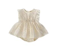 HOOLCHEAN Baby Girl Summer Lightweight Cotton Romper Dress One-Piece with Embroidery Lace Ruffles Flutter Sleeves, Cream 66: 3-6 Months