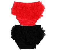 HOOLCHEAN Baby Girls 2-Pack Frilly Nappy Covers Infant Soft Cotton Tulle Ruffle Bloomers (Red & Black, S: 0-6 Months)