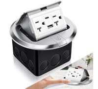 Hoolerry 1 Pack Round Pop up Floor Electrical Outlet Cover Kit with 4.8a USB Charger 20amp Waterproof Tamper Resistant Tr Receptacle Outlet Box for Countertop Home