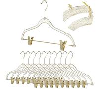 Hoolerry 10 Pcs Clear Gold Hangers with Clips Acrylic Glitter Hangers with Non Slip17 x 8 Inches Plastic Skirt Pants Storage and Organizer for Clothes Skirt Trousers Jeans(Gold)